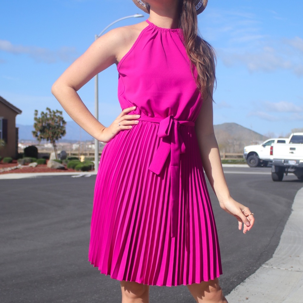 Amazon pink pleated skirt women’s knee length dress